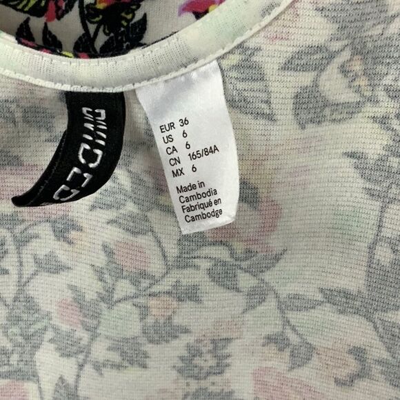 H&M Divided White Floral Skater Dress Sleeveless Scoop Tank Stretch Knit Size 6 - Picture 5 of 6